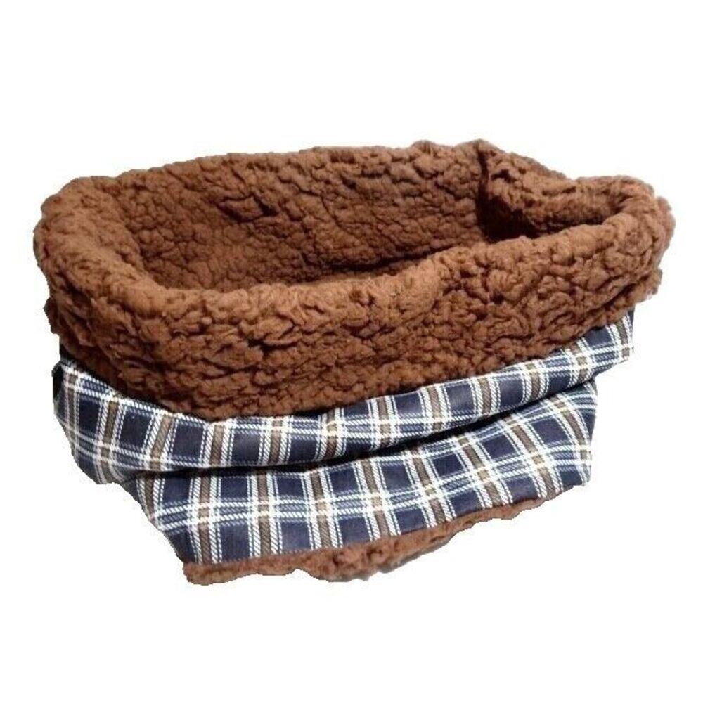 Infinity Sherpa Scarf Neck Warmer Blue Plaid Stripe Reversible to Brown Warm NEW
